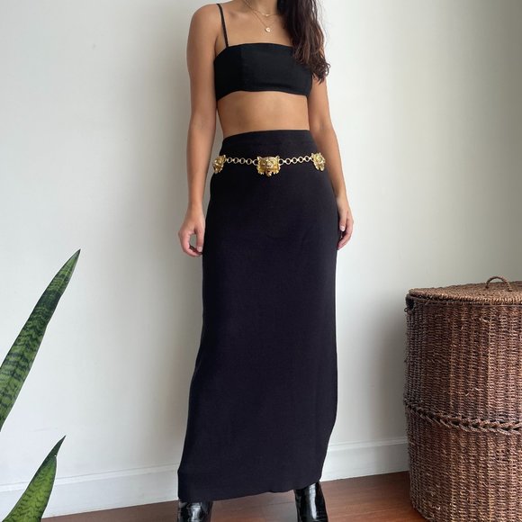 Vintage black high waist knitted maxi pencil skirt - Picture 2 of 10